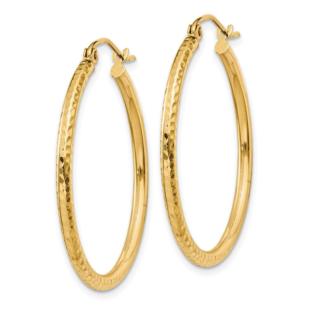 14K Yellow Gold Diamond Cut 2mm Round Tube Hoop Earrings