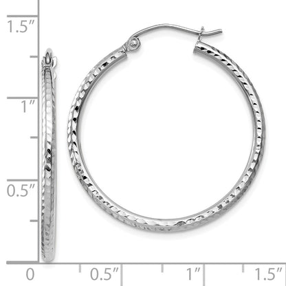 14K White Gold Diamond Cut 2mm Round Tube Hoop Earrings