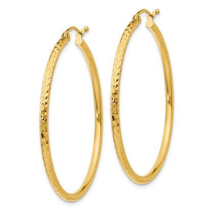 14K Yellow Gold Diamond Cut 2mm Round Tube Hoop Earrings