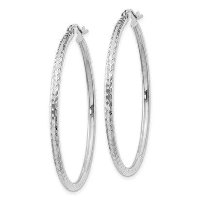 14K White Gold Diamond Cut 2mm Round Tube Hoop Earrings