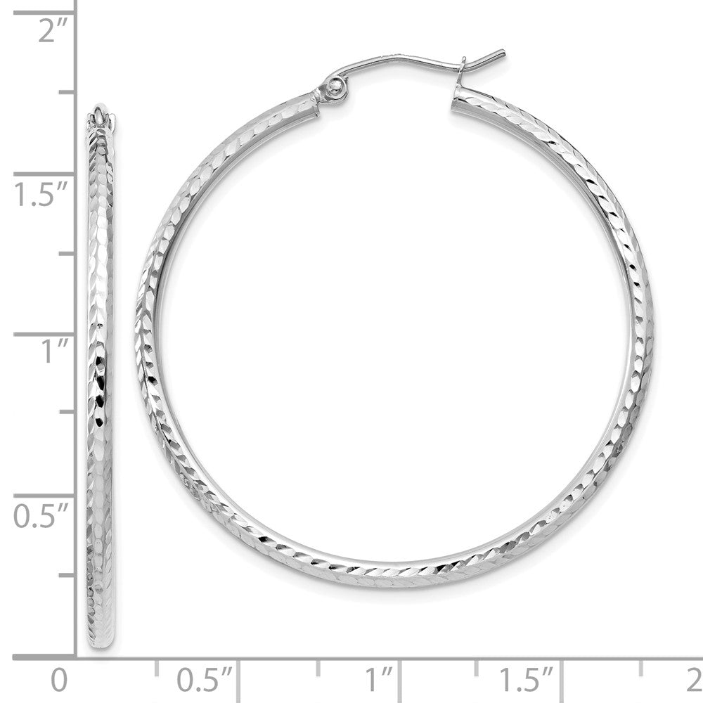 14K White Gold Diamond Cut 2mm Round Tube Hoop Earrings