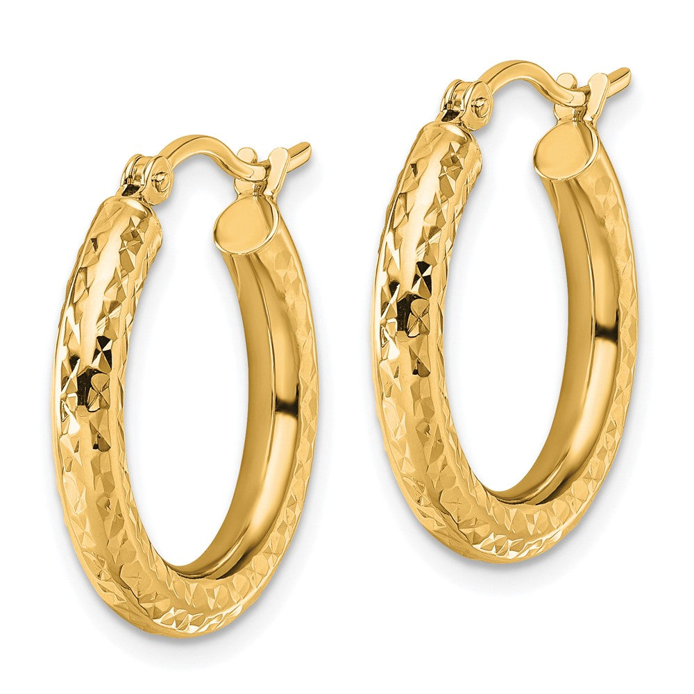 14K Yellow Gold Diamond Cut 3mm Round Hoop Earrings