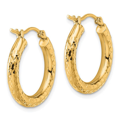 14K Yellow Gold Diamond Cut 3mm Round Hoop Earrings