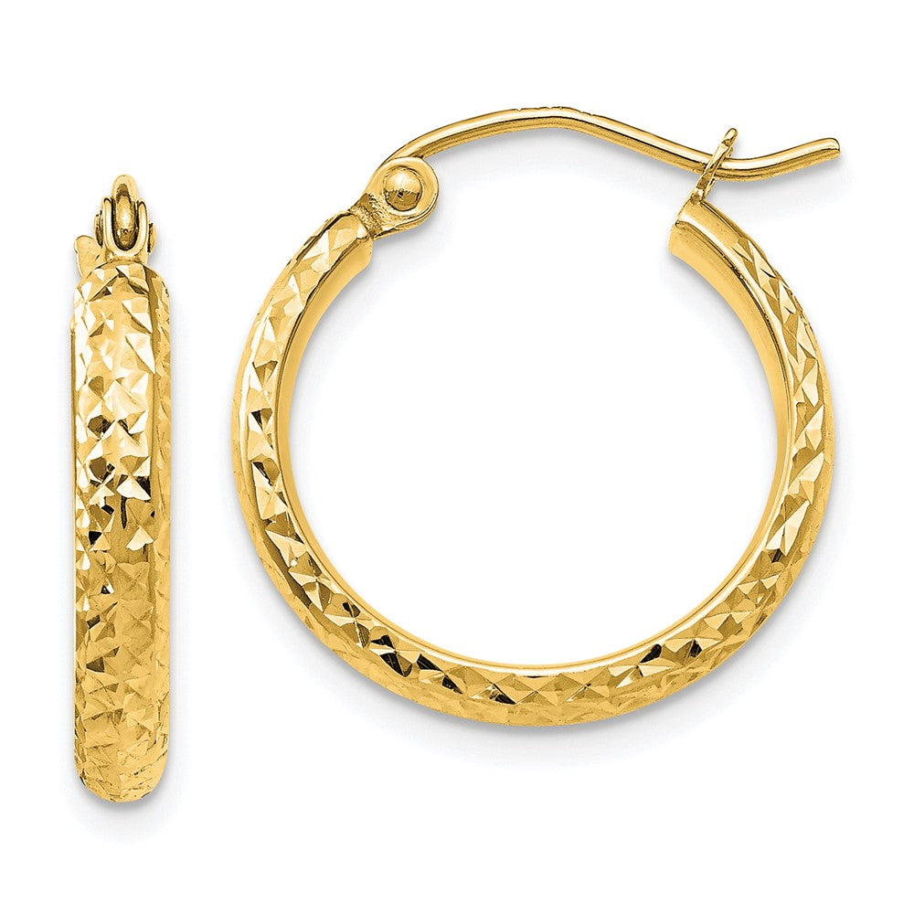14K Yellow Gold D/C 2.8X18mm Hollow Hoop Earrings