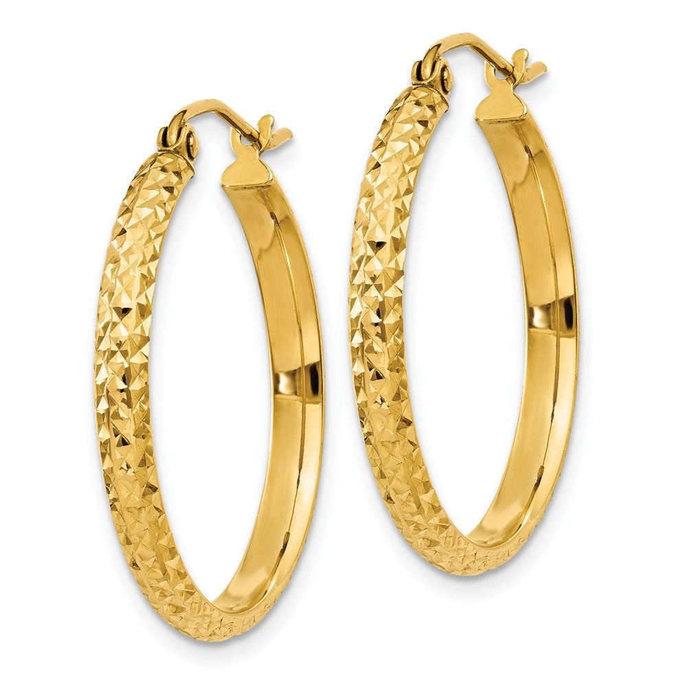 14K Yellow Gold D/C 2.8X25mm Hollow Hoop Earrings