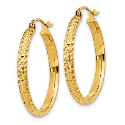 14K Yellow Gold D/C 2.8X25mm Hollow Hoop Earrings