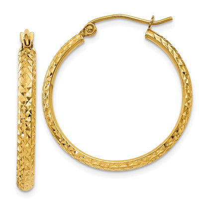14K Yellow Gold D/C 2.8X25mm Hollow Hoop Earrings