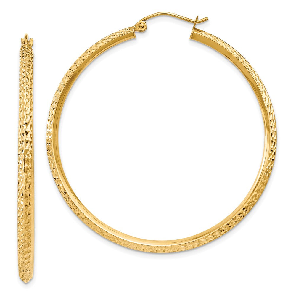 14K Yellow Gold Knife Edge D/C Hollow Hoop Earrings