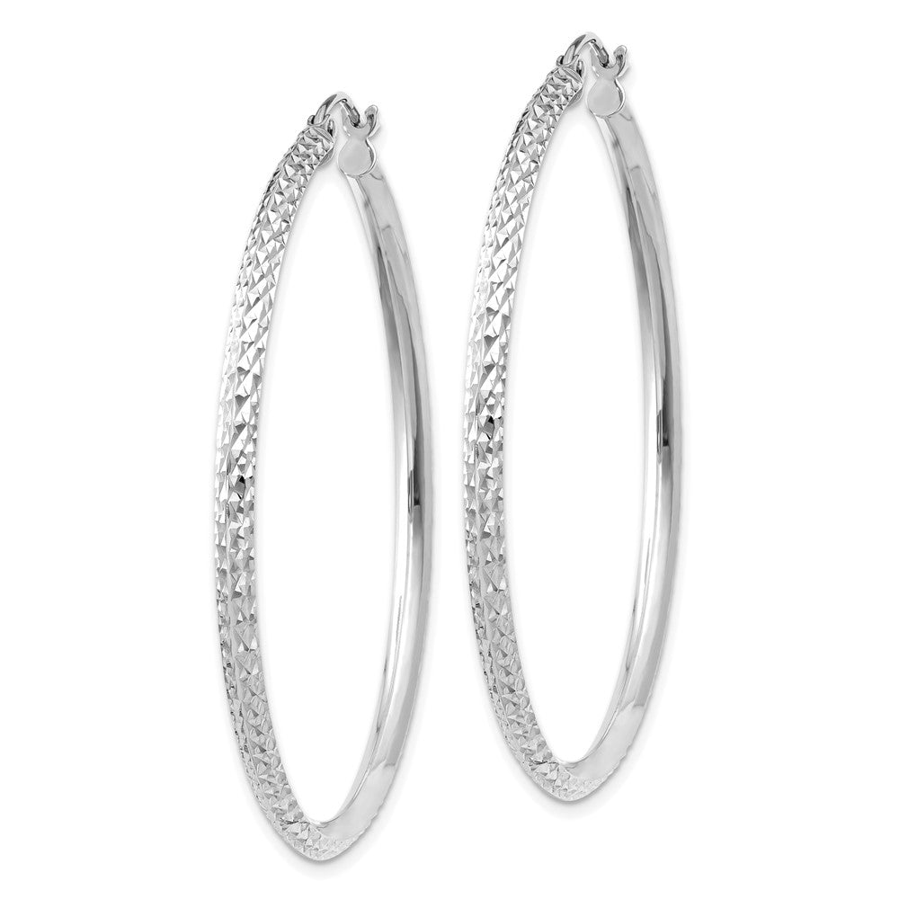14K White Gold Wg Knife Edge D/C Hollow Hoop Earrings