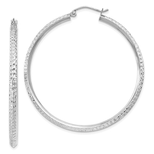 14K White Gold Wg Knife Edge D/C Hollow Hoop Earrings