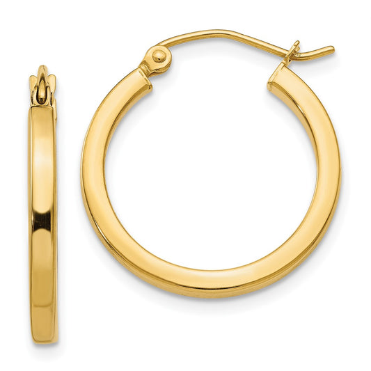 14K Yellow Gold 2mm Square Tube Hoop Earrings