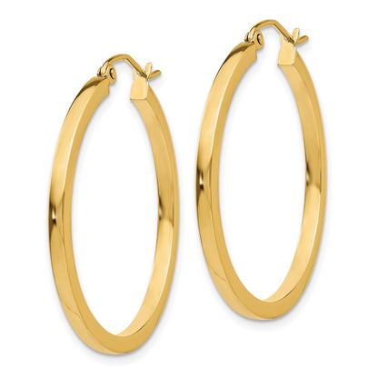 14K Yellow Gold 2mm Square Tube Hoop Earrings