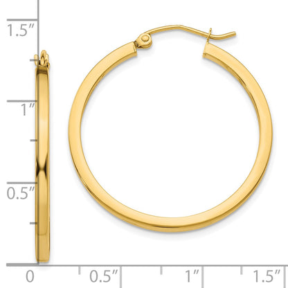 14K Yellow Gold 2mm Square Tube Hoop Earrings