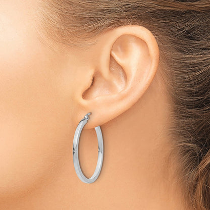 14K White Gold 2mm Square Tube Hoop Earrings