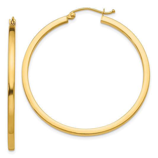 14K Yellow Gold 2mm Square Tube Hoop Earrings