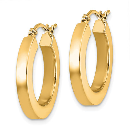 14K Yellow Gold 3mm Polished Square Hoop Earrings
