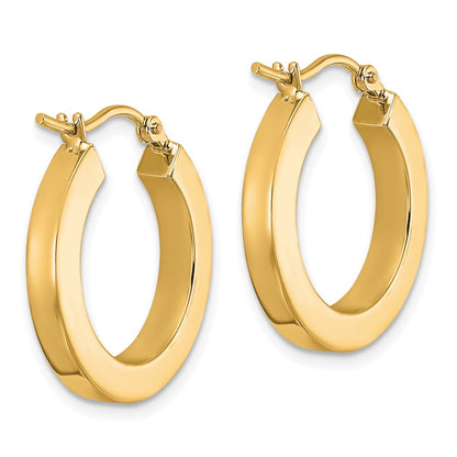 14K Yellow Gold 3mm Polished Square Hoop Earrings