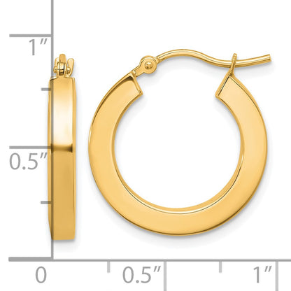 14K Yellow Gold 3mm Polished Square Hoop Earrings