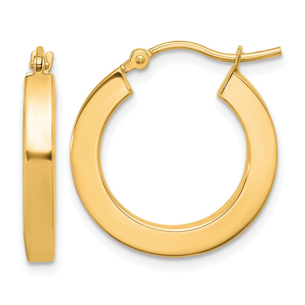 14K Yellow Gold 3mm Polished Square Hoop Earrings