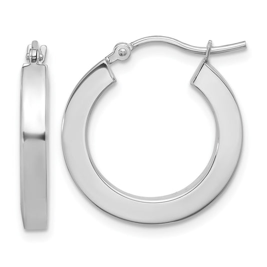 14K White Gold 3mm Polished Square Tube Hoop Earrings