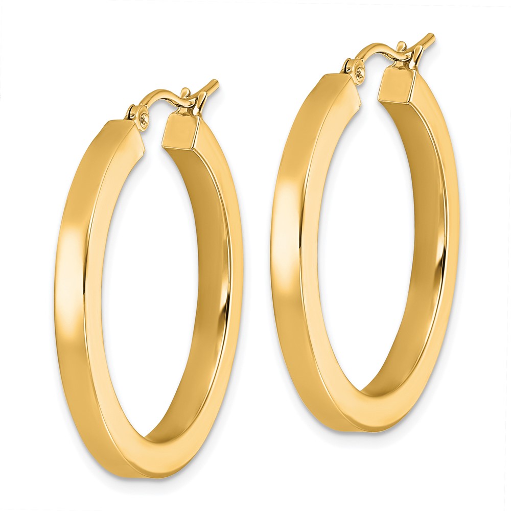 14K Yellow Gold 3mm Polished Square Hoop Earrings