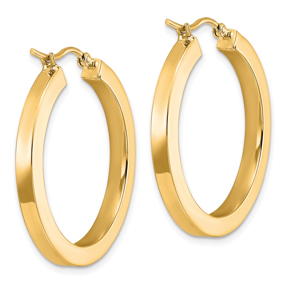 14K Yellow Gold 3mm Polished Square Hoop Earrings