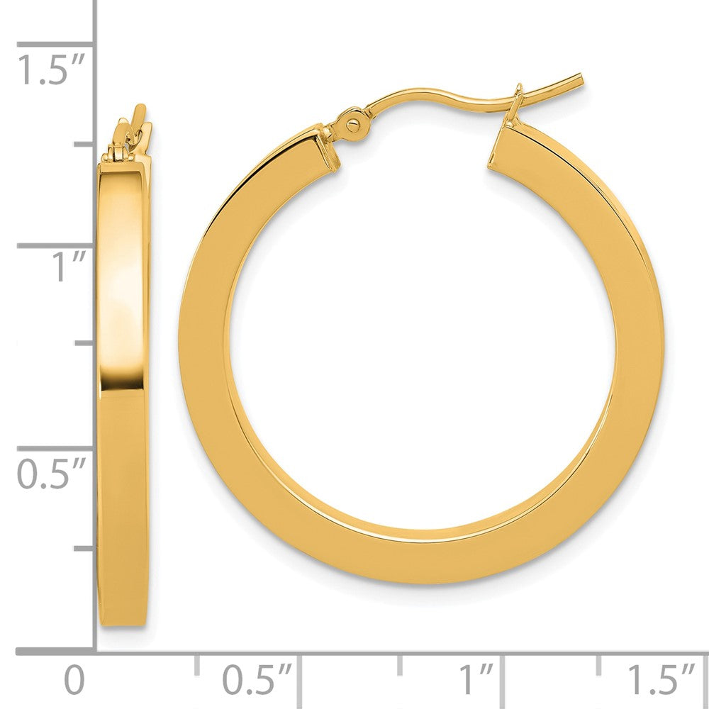 14K Yellow Gold 3mm Polished Square Hoop Earrings