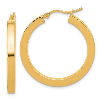 14K Yellow Gold 3mm Polished Square Hoop Earrings