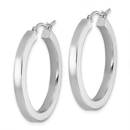 14K White Gold 3mm Polished Square Tube Hoop Earrings