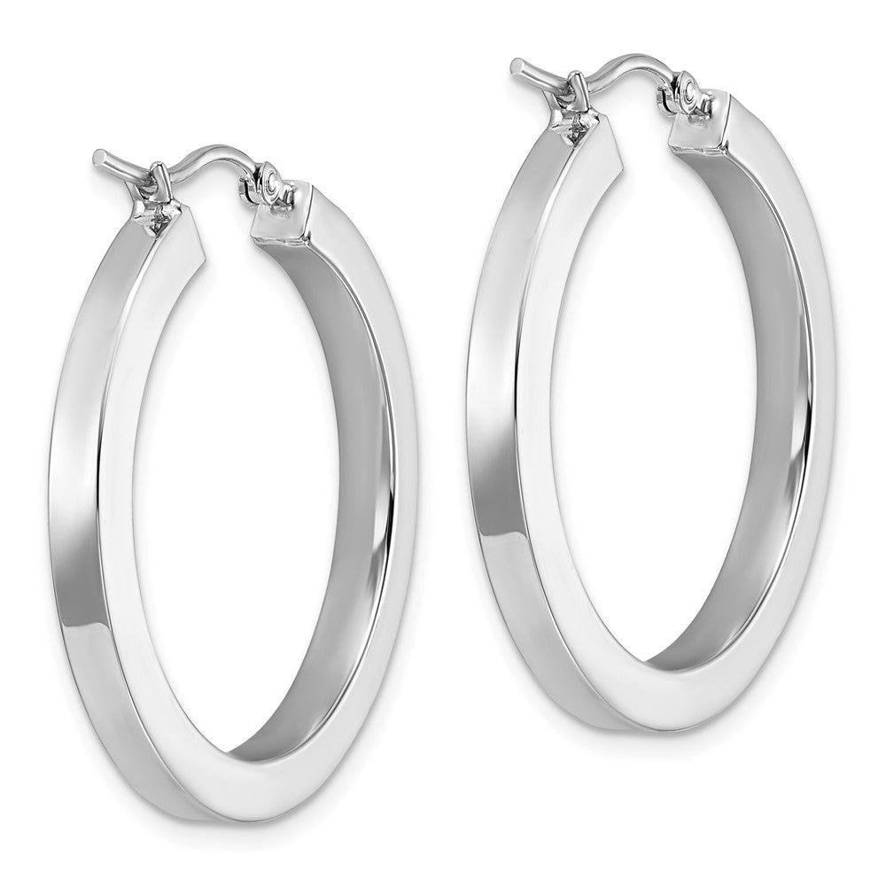 14K White Gold 3mm Polished Square Tube Hoop Earrings