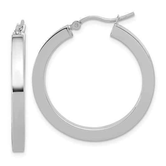 14K White Gold 3mm Polished Square Tube Hoop Earrings