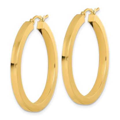 14K Yellow Gold 3mm Polished Square Hoop Earrings