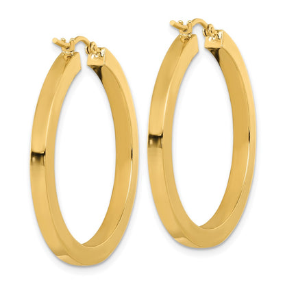 14K Yellow Gold 3mm Polished Square Hoop Earrings