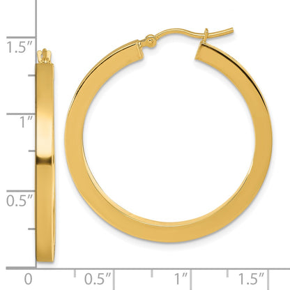 14K Yellow Gold 3mm Polished Square Hoop Earrings