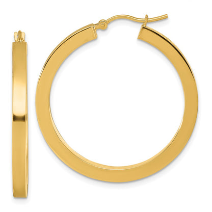 14K Yellow Gold 3mm Polished Square Hoop Earrings