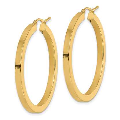 14K Yellow Gold 3mm Polished Square Hoop Earrings