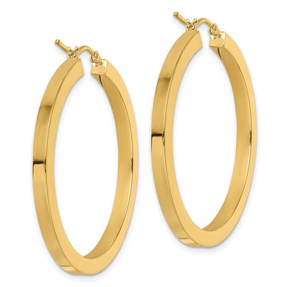 14K Yellow Gold 3mm Polished Square Hoop Earrings