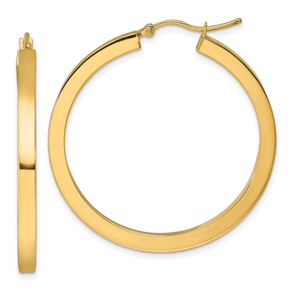 14K Yellow Gold 3mm Polished Square Hoop Earrings