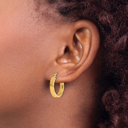14K Yellow Gold Small 3mm D/C Edge Polished Hoop Earrings