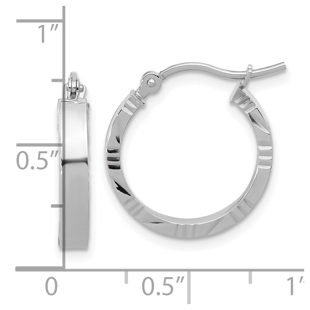 14K White Gold Small 3mm D/C Edge Polished Hoop Earrings
