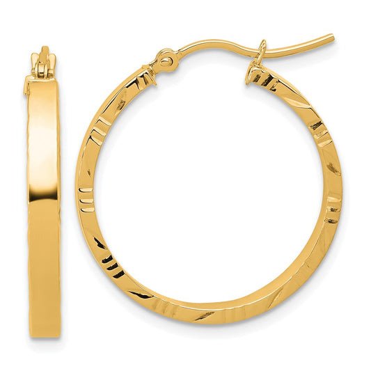 14K Yellow Gold D/C Edge Medium 3mm Polished Hoop Earrings