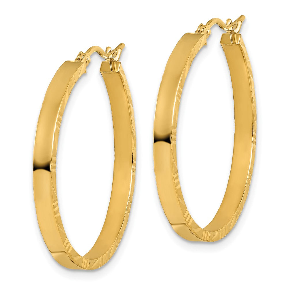 14K Yellow Gold D/C Edge Large 3mm Polished Hoop Earrings