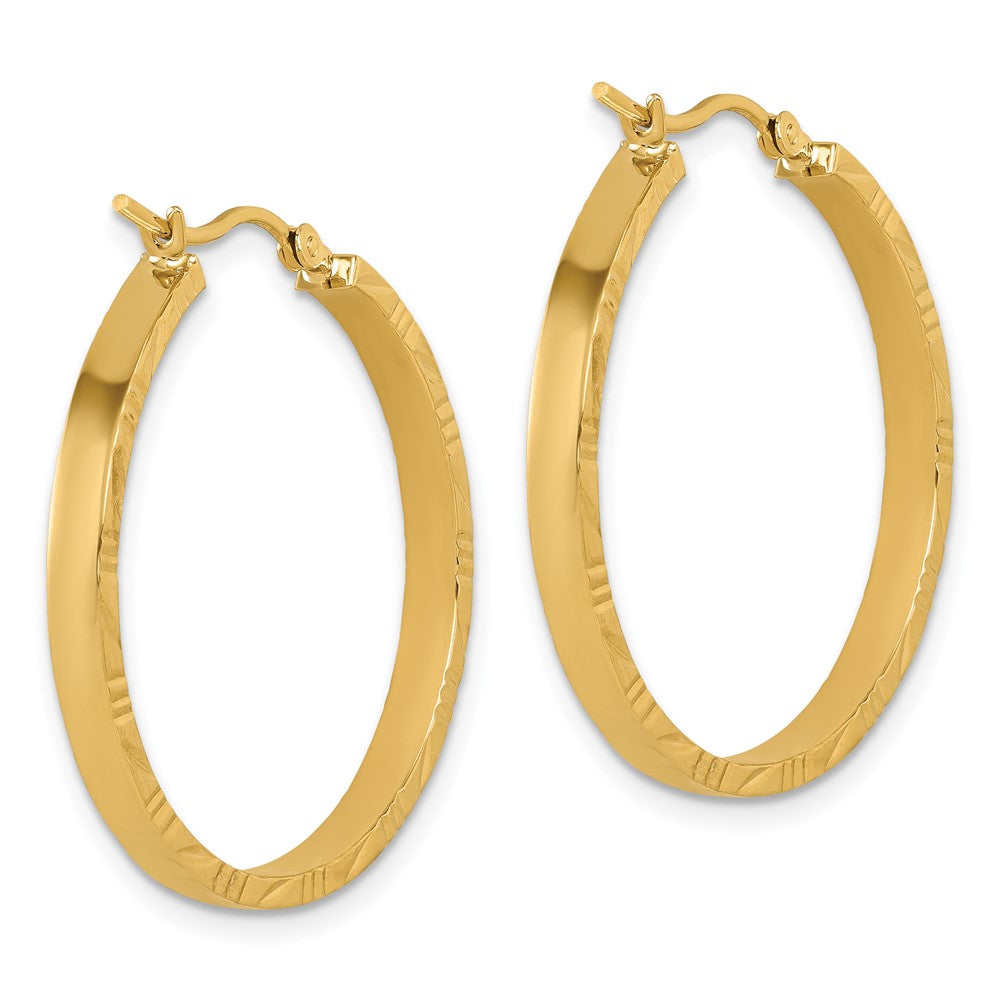 14K Yellow Gold D/C Edge Large 3mm Polished Hoop Earrings