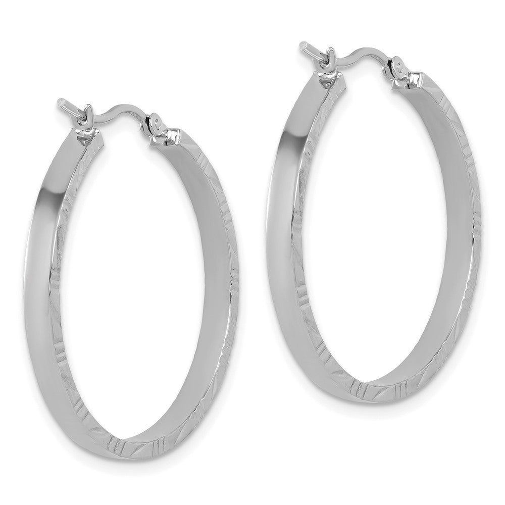 14K White Gold D/C Edge Large 3mm Polished Hoop Earrings