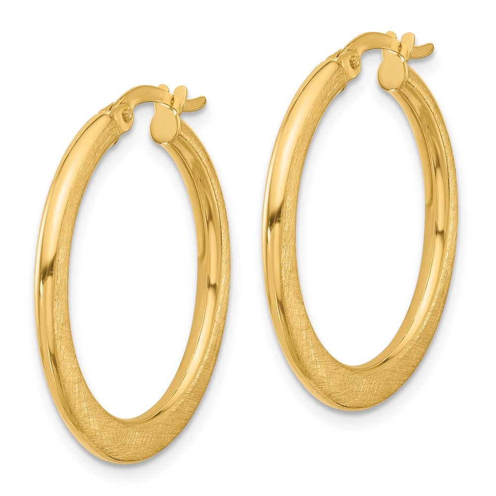 14K Yellow Gold Polished And Scratch Finish Round Hoop Earrings