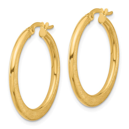 14K Yellow Gold Polished And Scratch Finish Round Hoop Earrings