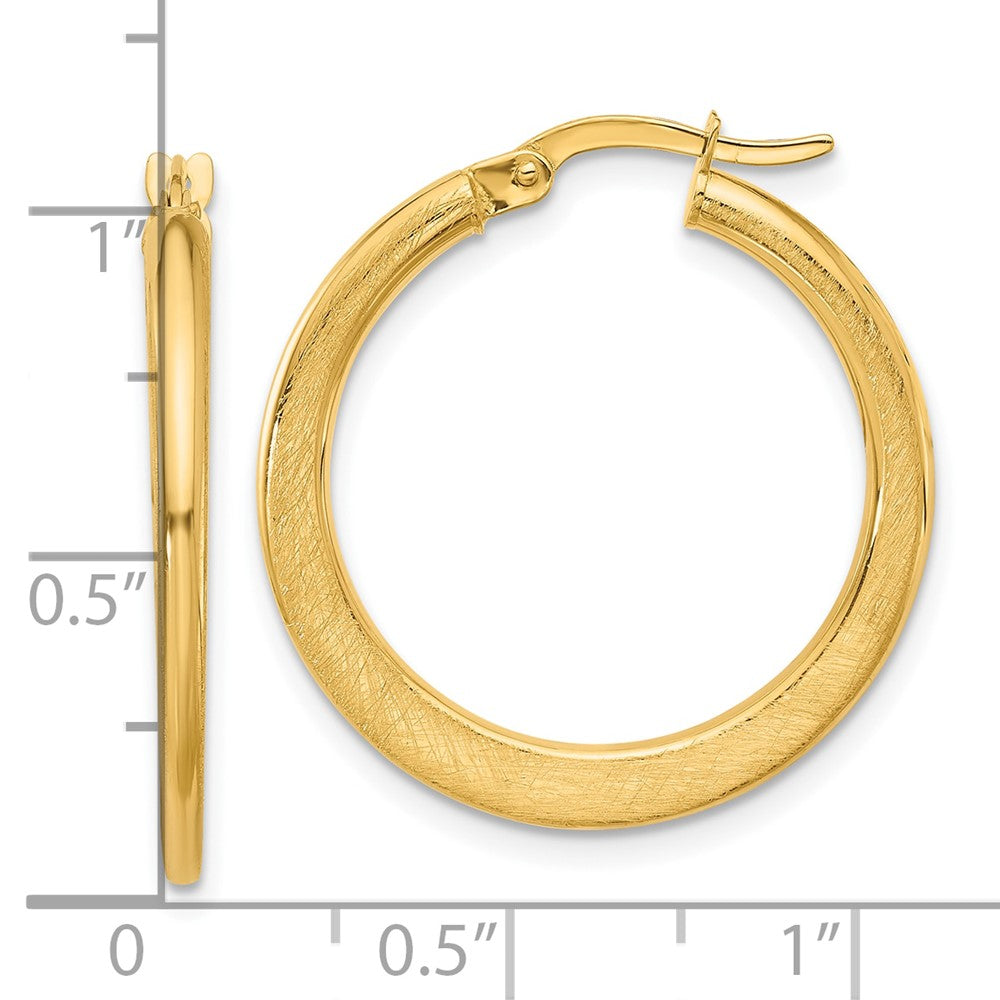 14K Yellow Gold Polished And Scratch Finish Round Hoop Earrings