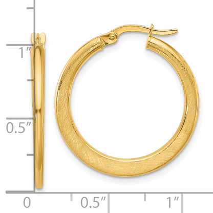 14K Yellow Gold Polished And Scratch Finish Round Hoop Earrings