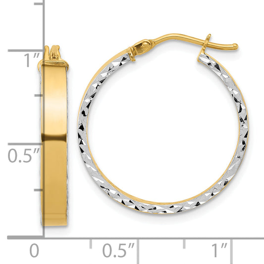 14K Yellow & Rhodium Polished And D/C Hoop In/Out Earrings