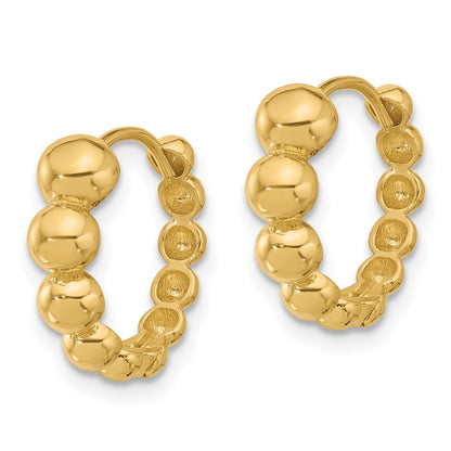 14K Yellow Gold Polished Beaded Hoop Earrings